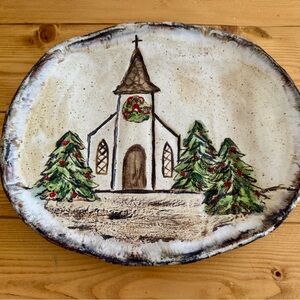 Charming Ceramic Plate with Church and Tree Design